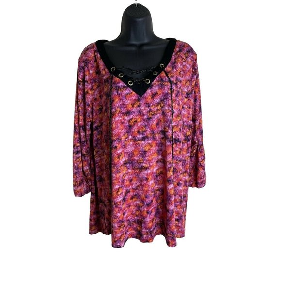 august silk Tops - August Silk Top Womens Size XL Long Sleeve Purple Pink Coral Black Stretch Rayon
